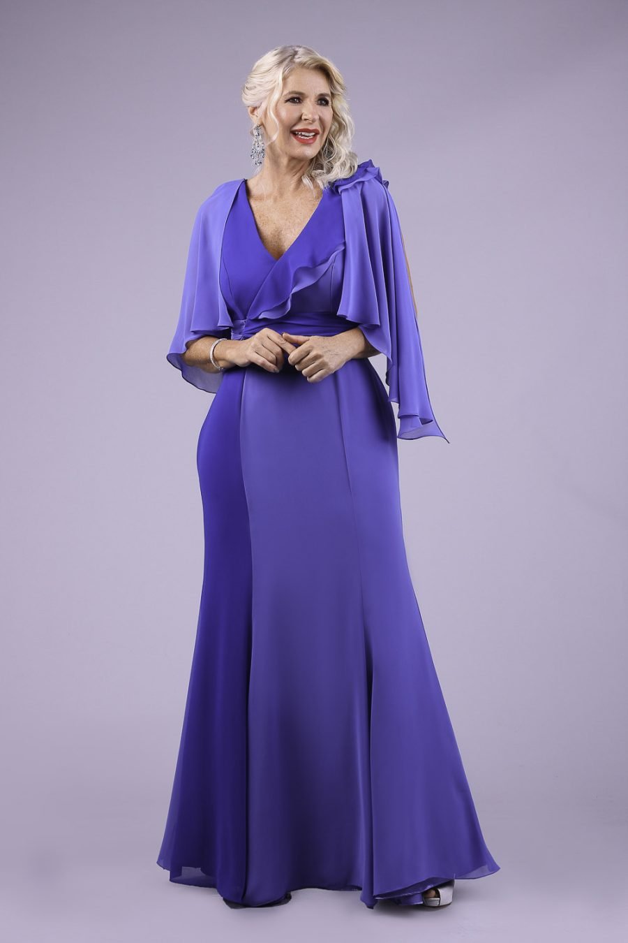 Vestido de mãe de noiva azul bicolor hannud