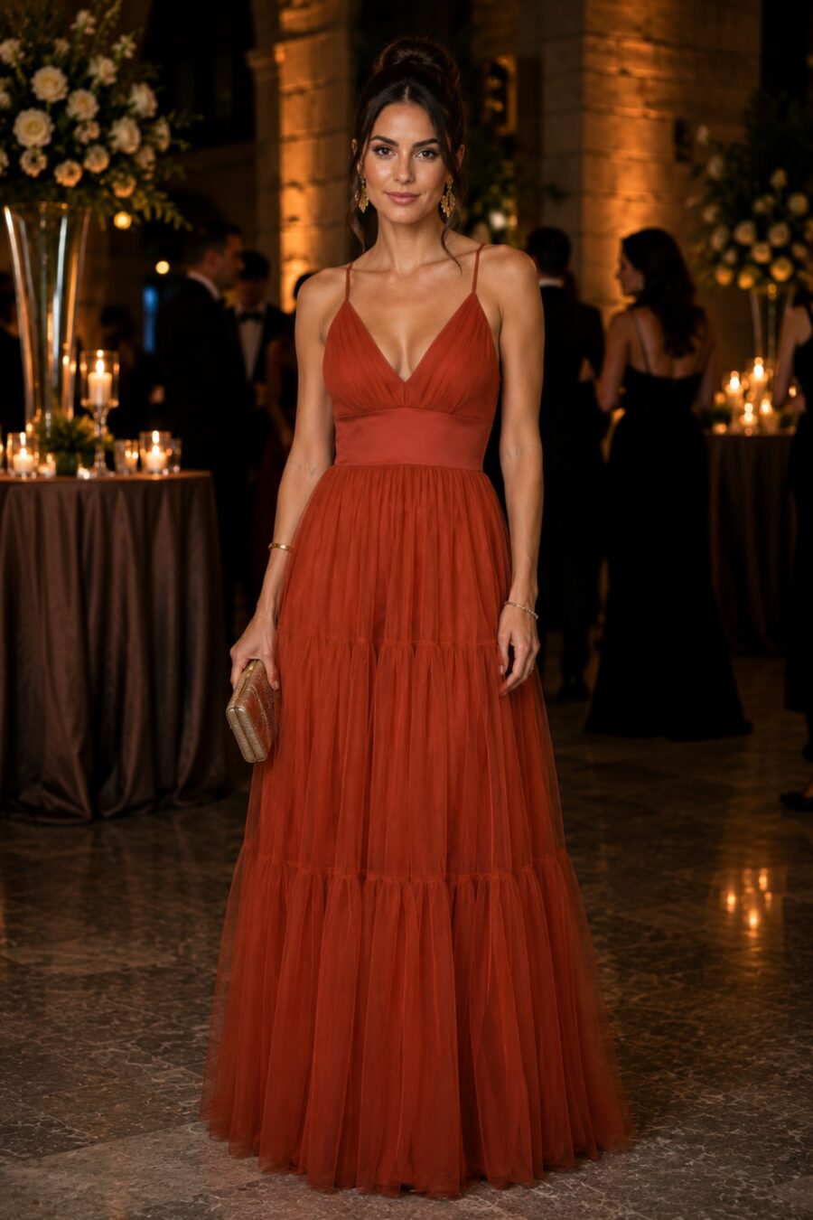 Vestido de festa vermelho em tule rafa martines