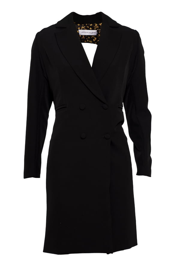 Blazer vestido Kozluk Preto com Decote Costas