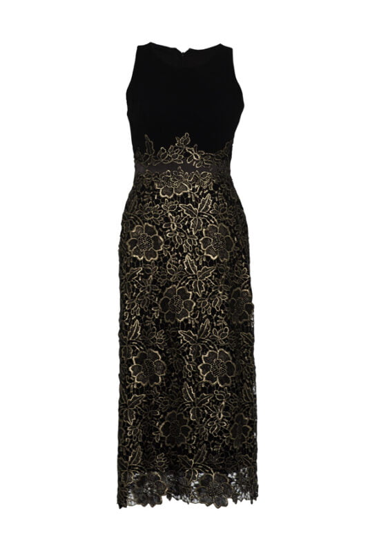 Vestido midi preto com dourado Byblos