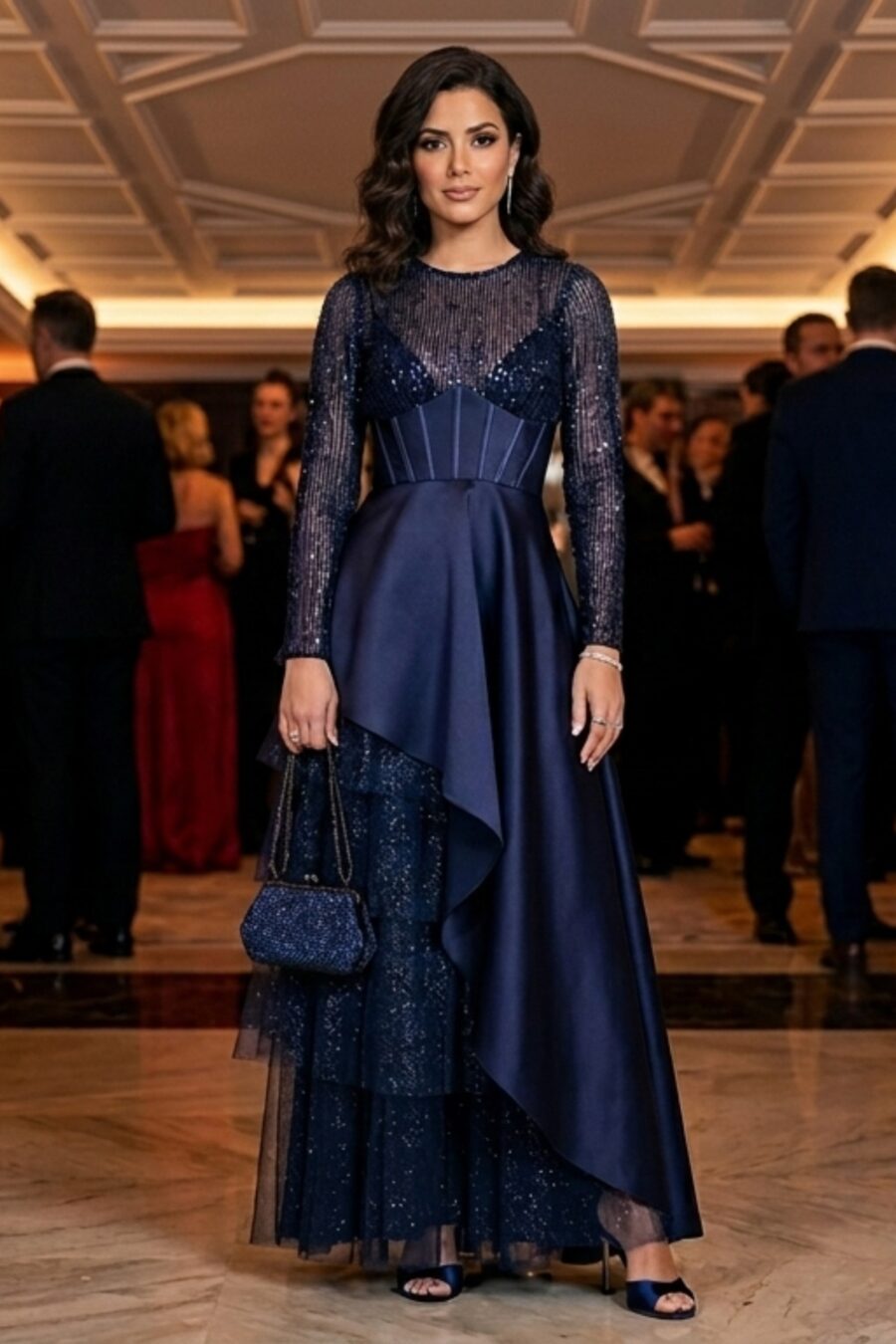 Vestido de Festa Azul Noite Baile Great Gatsby