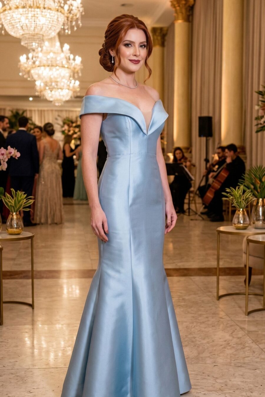 Vestido de Festa Mães dos Noivos Azul Suntuoso