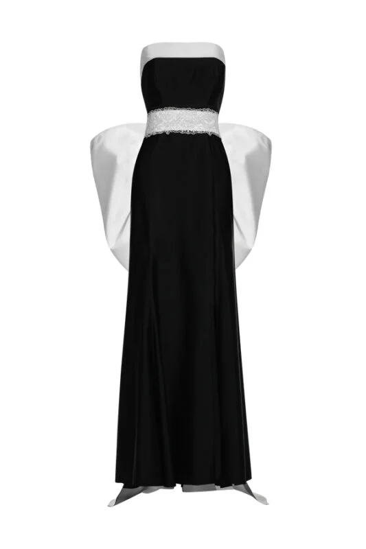 Vestido de festa longo bicolor preto baile de gala
