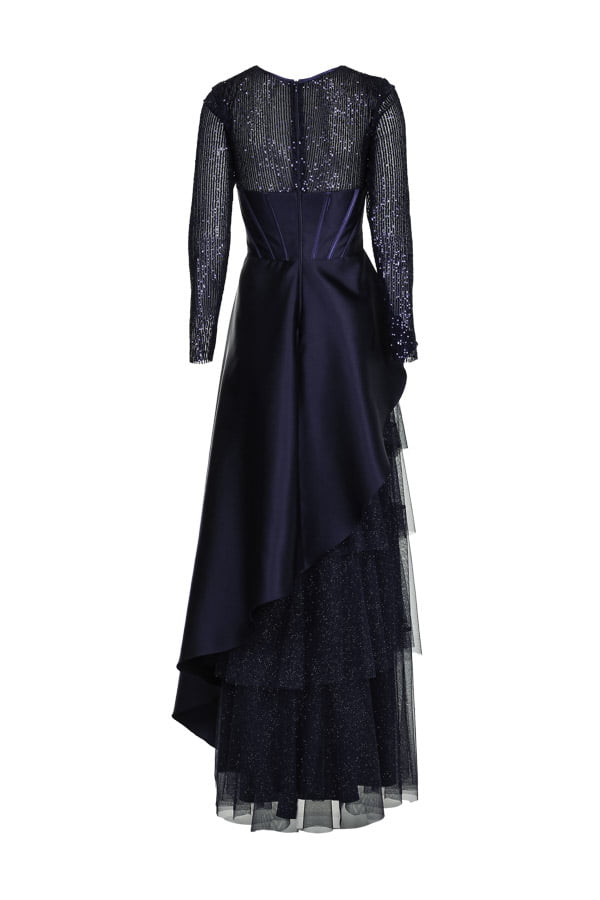 Vestido de festa azul noite baile great gatsby