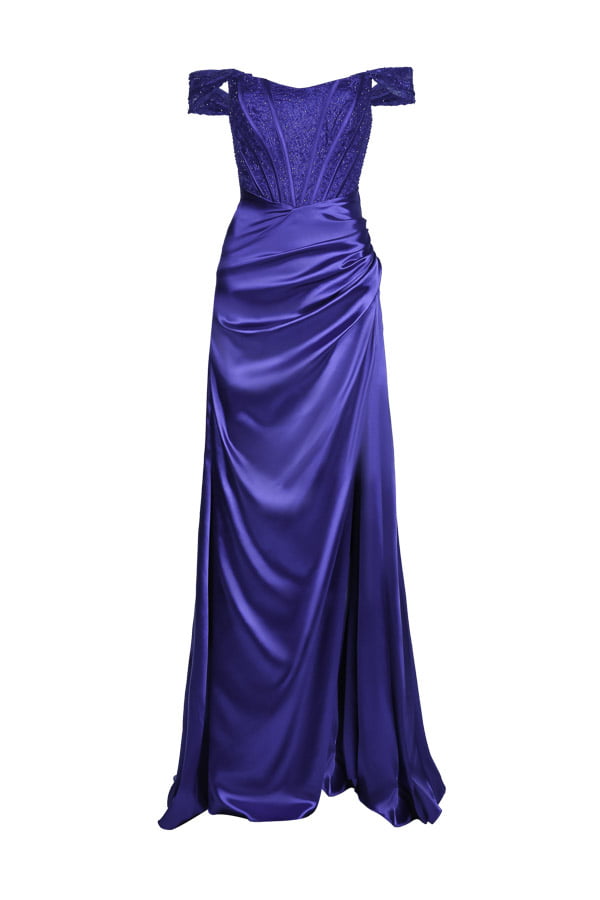 Vestido de festa longo co9m fenda na cor azul beyonce perfeito para madrinha de casamento ou formatura