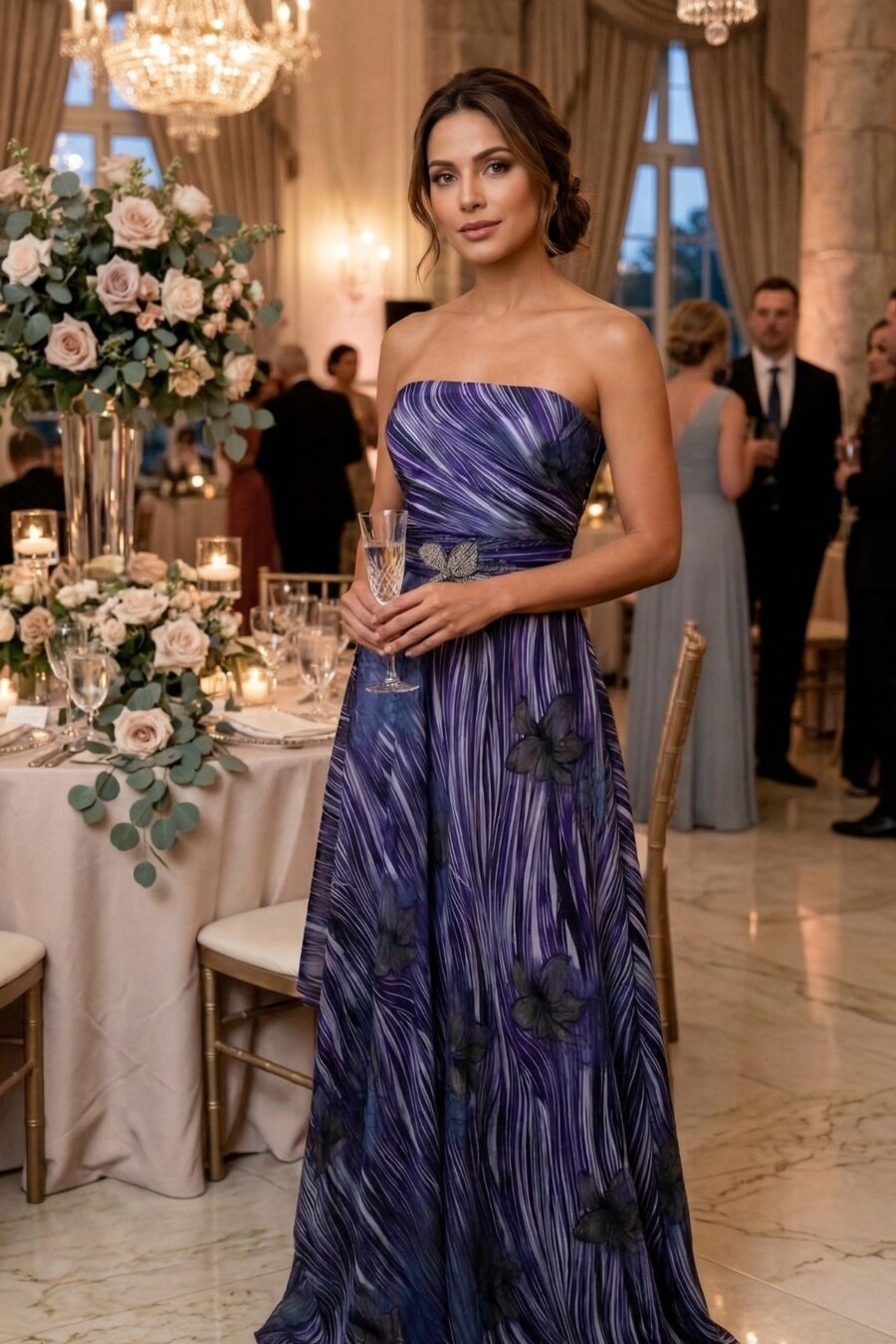 Vestido festa madrinha de casamento estampado campo azul Nicolly