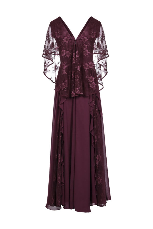 Vestido de festa rainha ivana na cor vinho para mães dos noivos