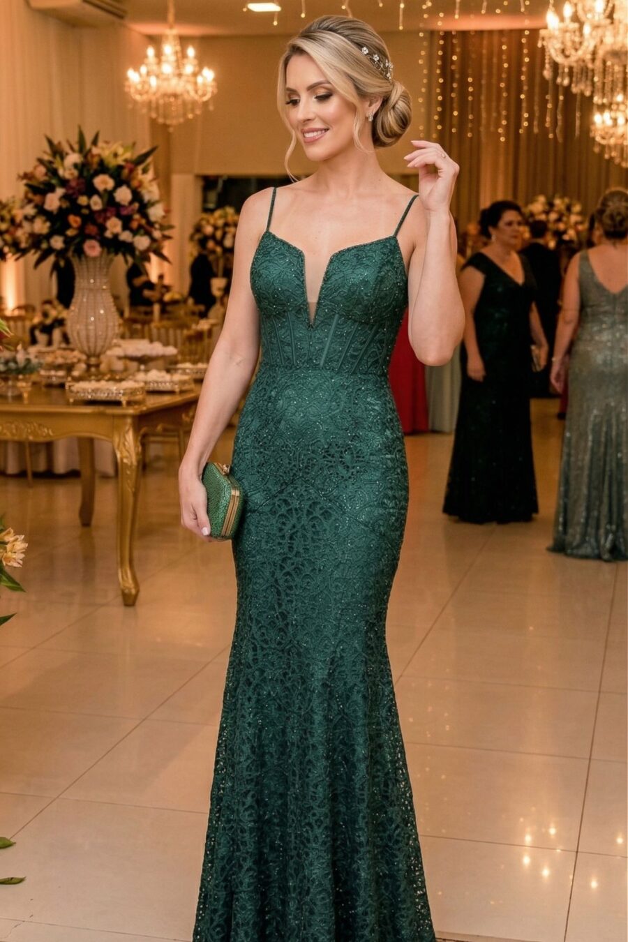 Vestido Festa Verde Esmeralda Sabrina