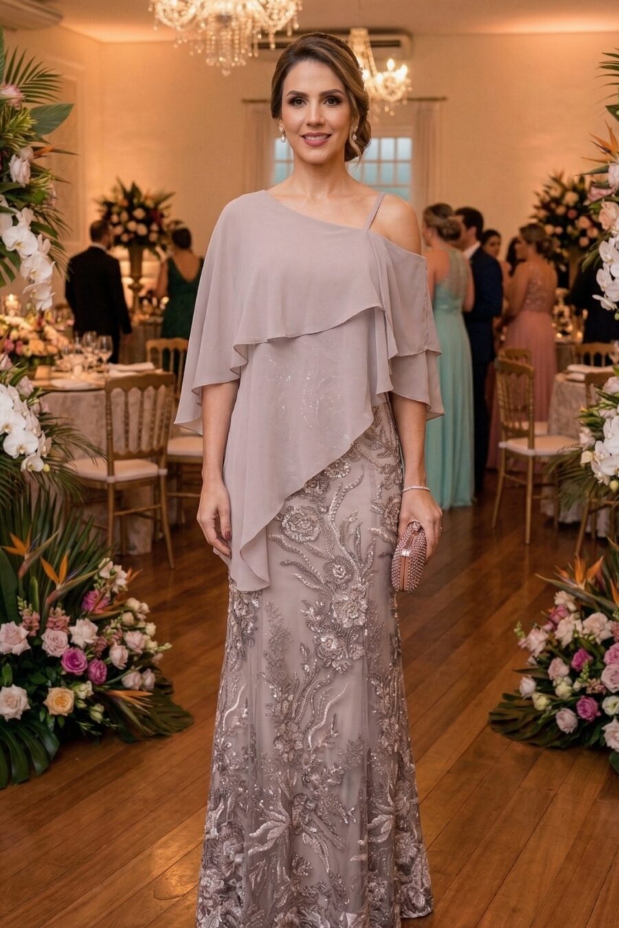 Vestido de Festa Bordado Sobrecapa Antuerpia