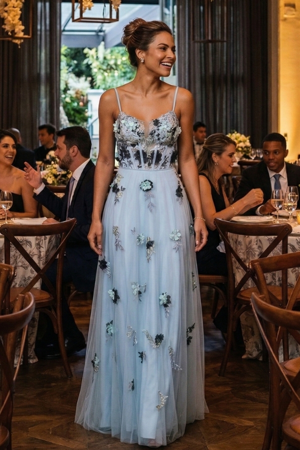 Vestido de festa madrinha de casamento azul romantic lisy