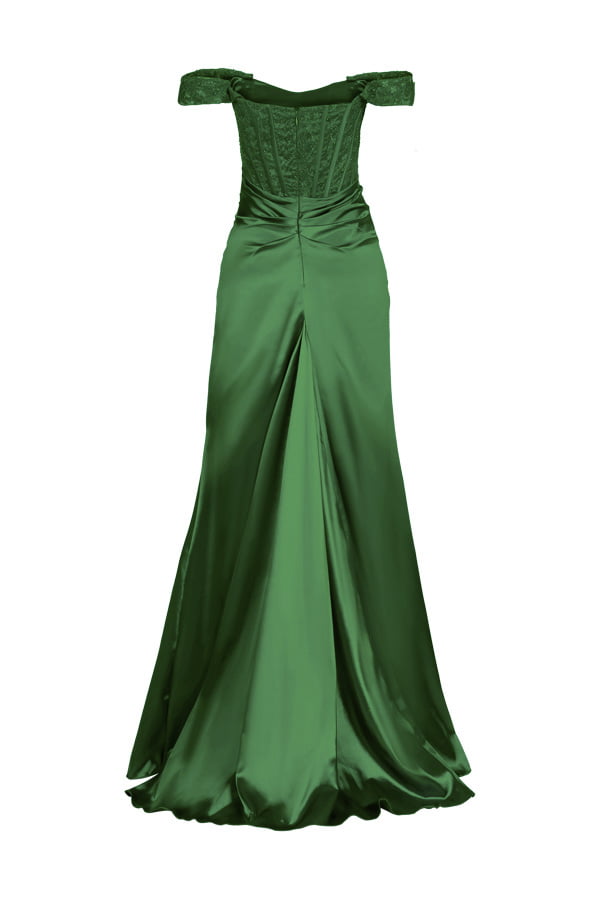 Vestido de festa longo na cor verde esmeralda em cetim , perfeito para sua formatura ou arrasar como madrinha de casamento.