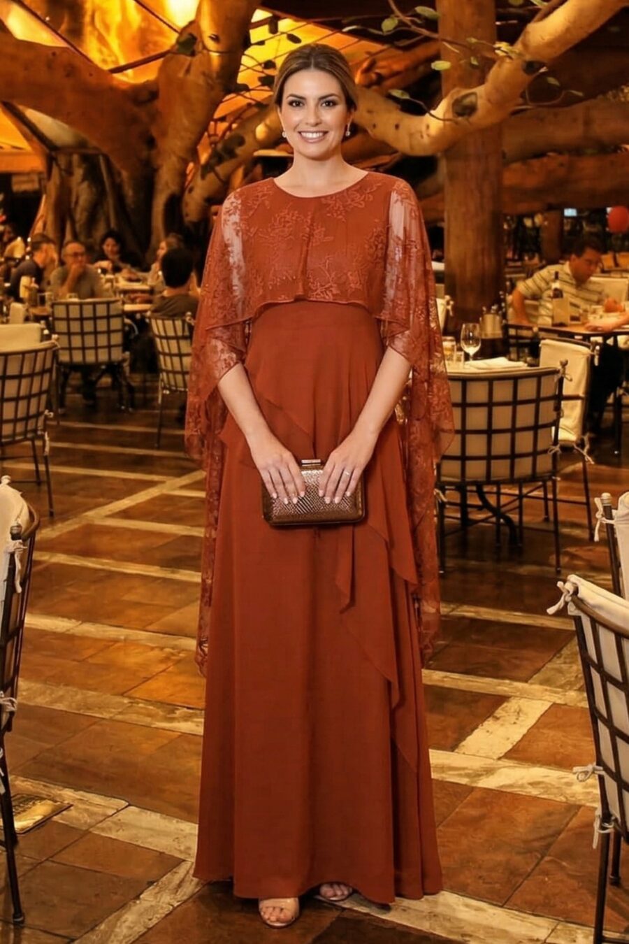 Vestido de Festa Mãe da Noiva Marsala Leopoldina