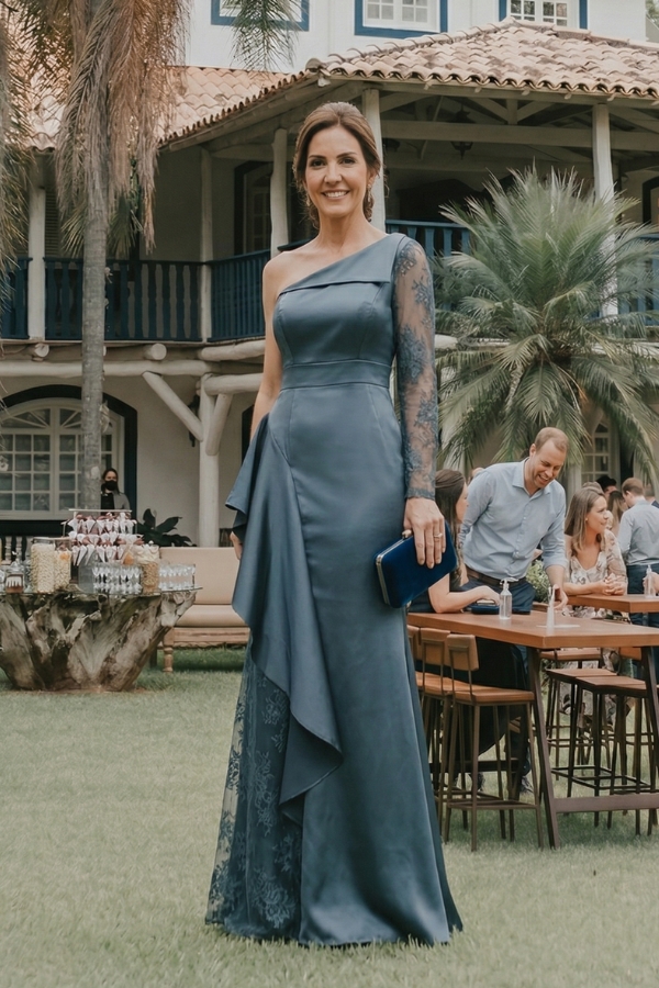 Vestido de festa longo na cor verde mikaela