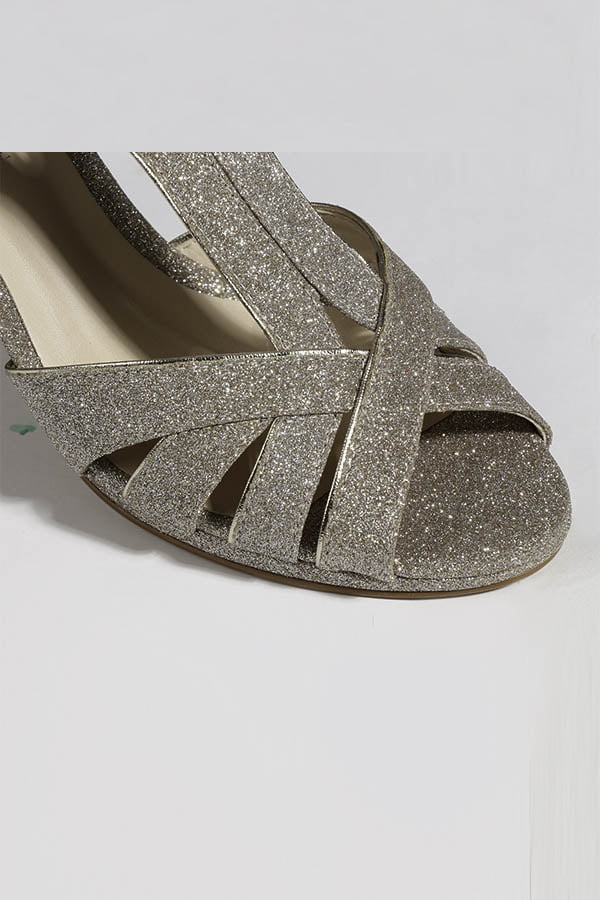Sandália de festa dourada conforto glitter