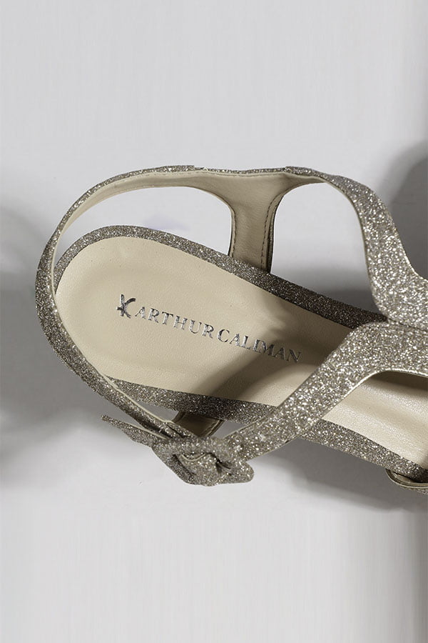 Sandália de festa dourada conforto glitter
