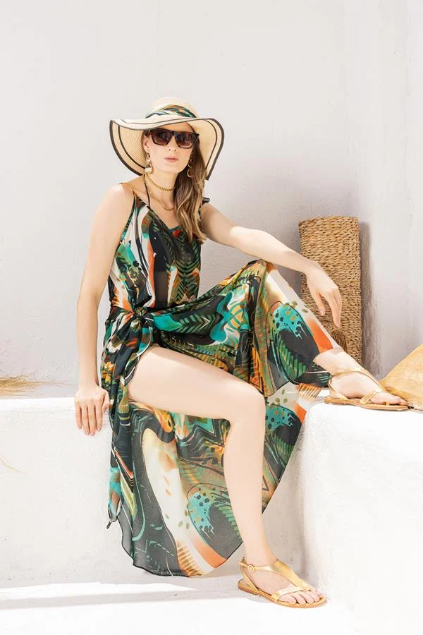 Vestido saída de praia longo modelo Abrolhos estampa exclusiva da linha de série limitada Resort Arthur Caliman para o verão 2024