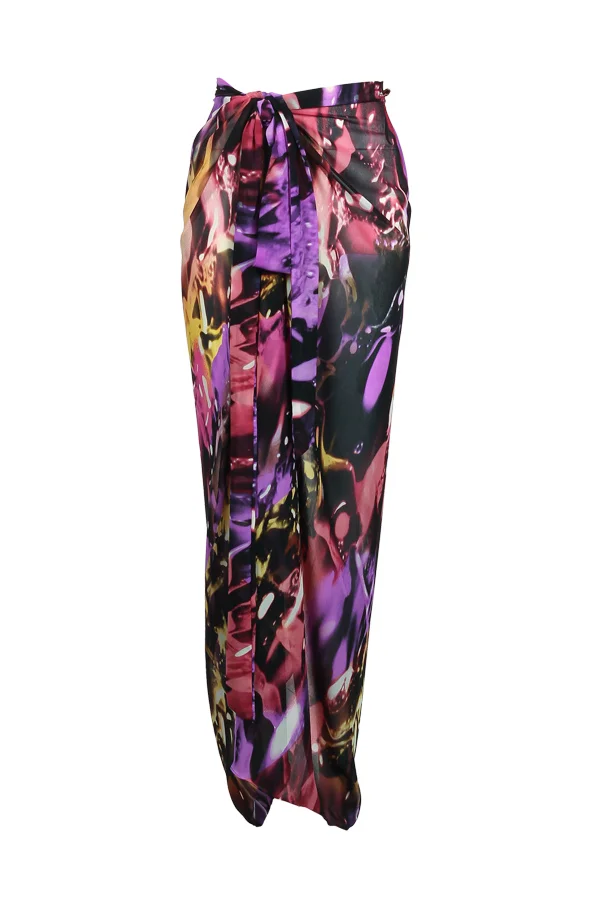 Vestido saia saída de praia multi amarração modelo Santos estampa exclusiva da linha Resort de série limitada Arthur Caliman para o verão 2024