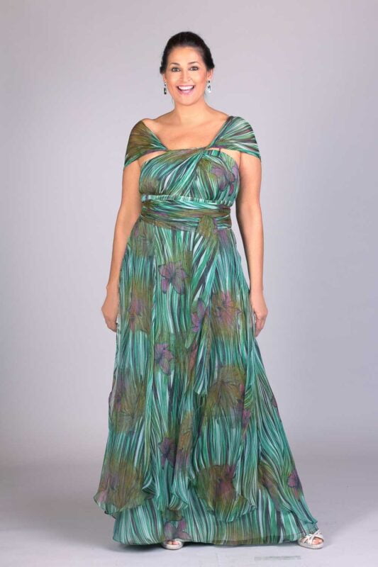 vestido longo estampado verde