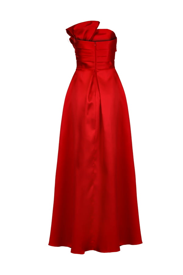 Vestido de festa vermelho zibeline com laço Valeria Mazza