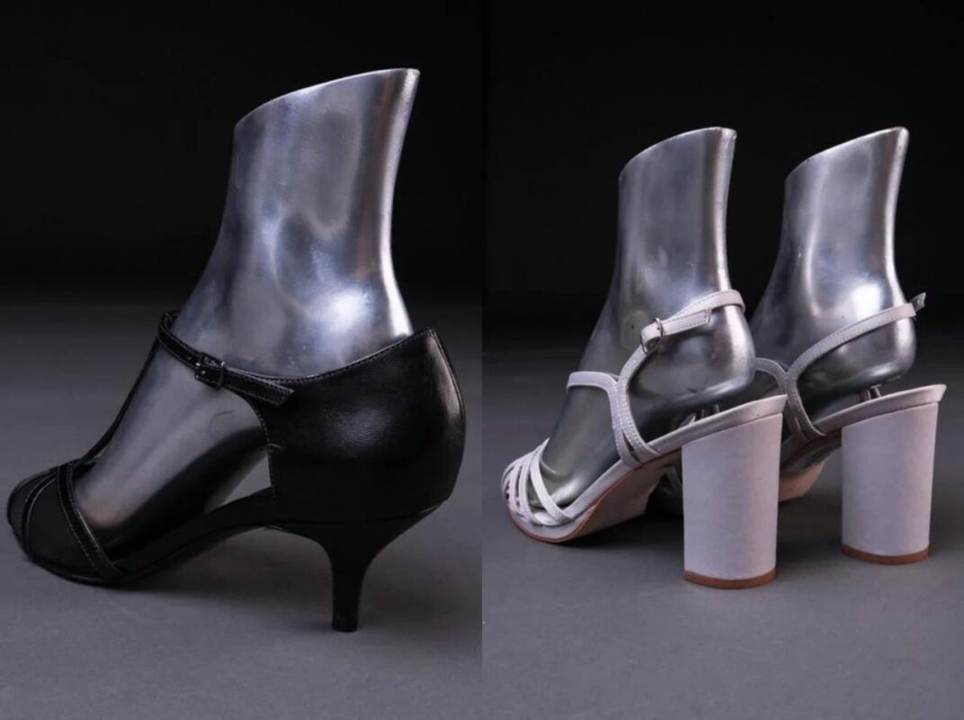 montagem de duas imagens de sapatos da marca Arthur Caliman, na esquerda o Sapato Personalizado Mestiço Preta e na direita o Sapato de Festa Tucci Prata