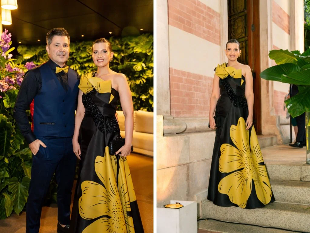 Larissa e Arthur combinando vestido e gravata
