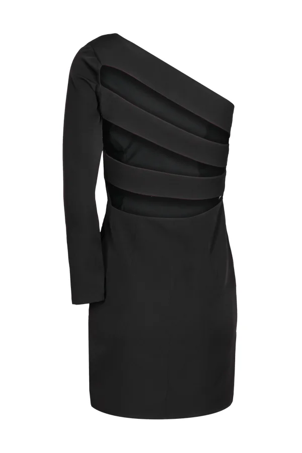 Vestido curto preto de uma manga tucci decote costas
