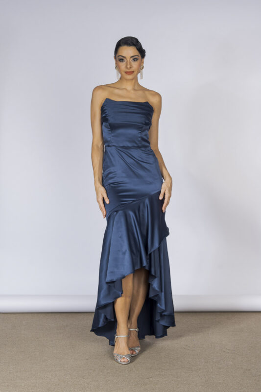 vestido midi azul marinho