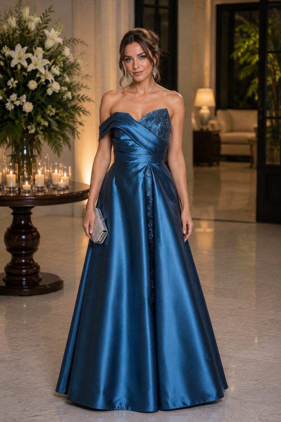 Vestido de festa longo princess jay na cor azul