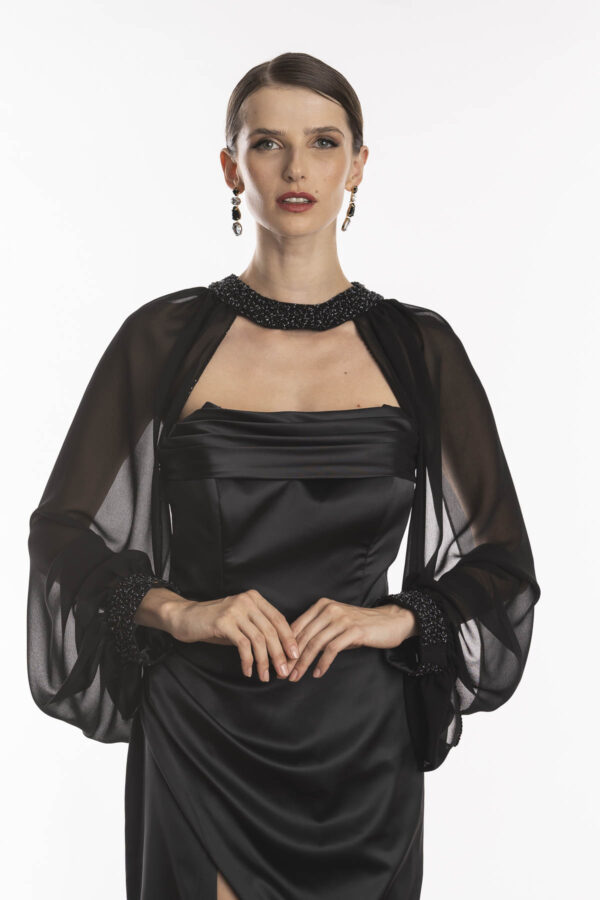 Blusa echarpe festa preta kadarshian preta