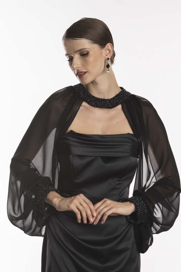 Blusa echarpe de festa preta kadarshian