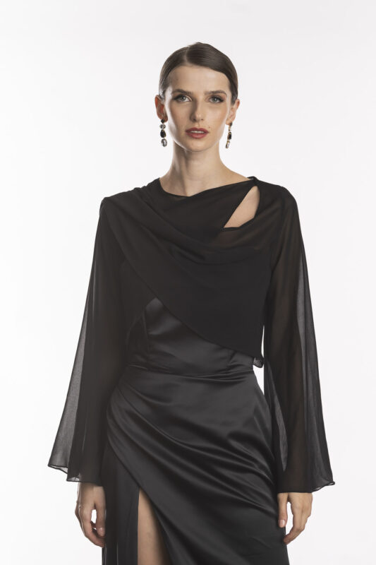 Capa echarpe para usar com vestido de festa, modelo angelina, na cor preta.