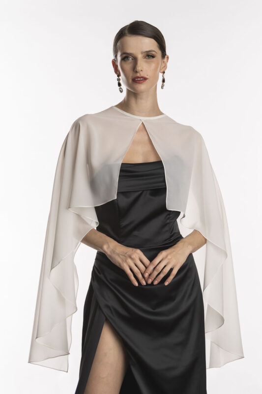 Capa echarpe para usar com vestido de festa Mônaco na cor Off White