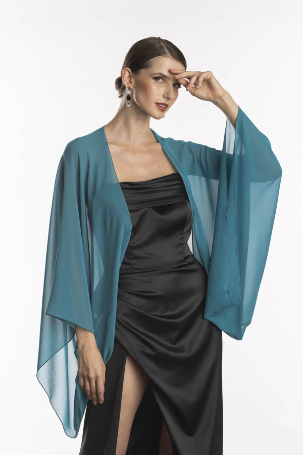 Echarpe blusa para usar com vestido de festa, modelo Brunella na cor capri