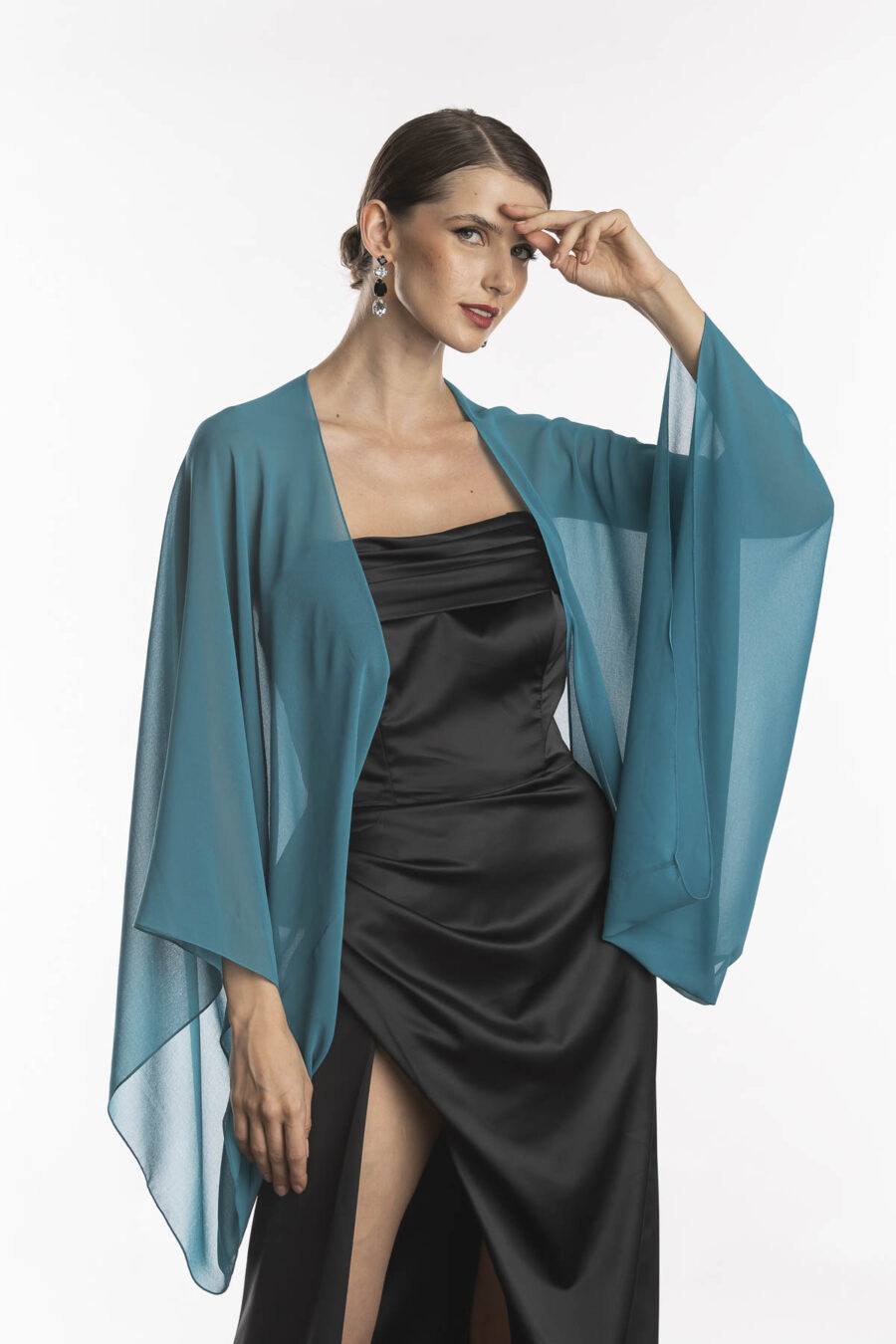 Echarpe blusa para usar com vestido de festa, modelo Brunella na cor capri