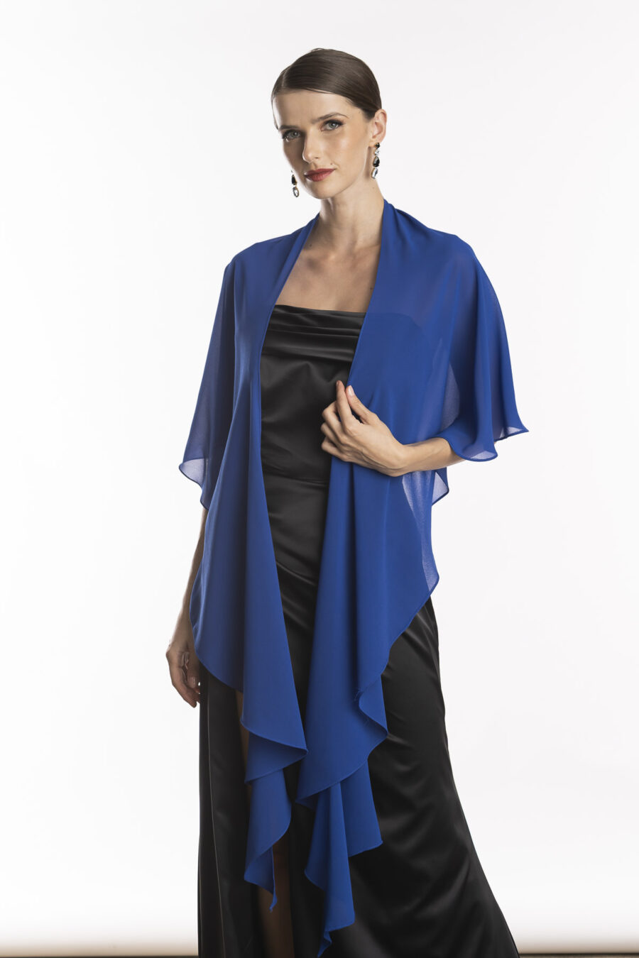 Echarpe para usar com vestido de festa kaite, na cor azul royal