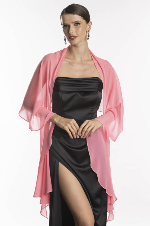 Echarpe para usar com vestido festa karine, na cor rosa com transparência.