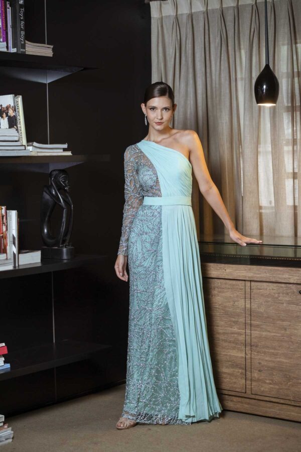 Luxuoso vestido de festa acqua shine