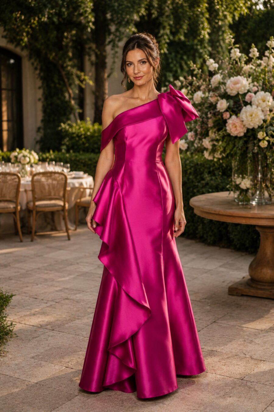 Vestido de Festa Fucsia Um Ombro Só Fusion