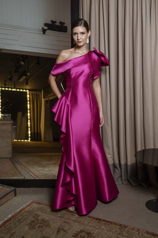 Vestido de festa longo na cor fúcsia fusion para madrinhas de casamento e mães dos noivos
