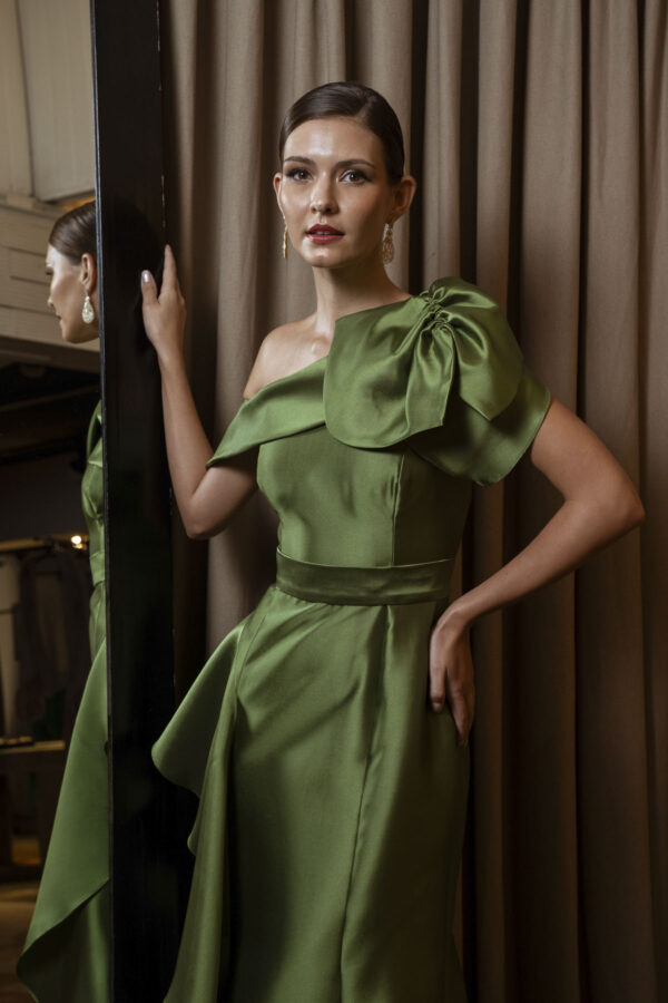 Vestido festa verde oliva diva donna