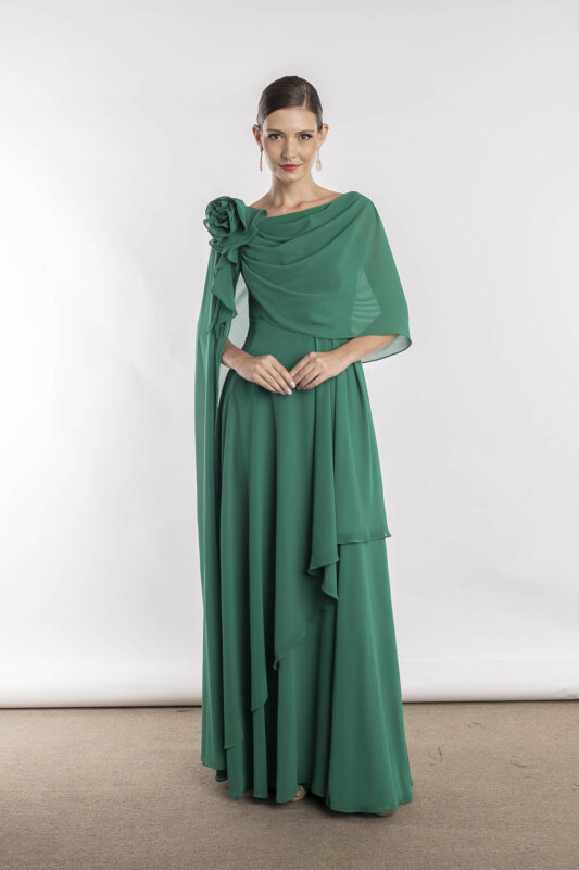 Vestido de festa na cor verde oliva , modelo queen mary