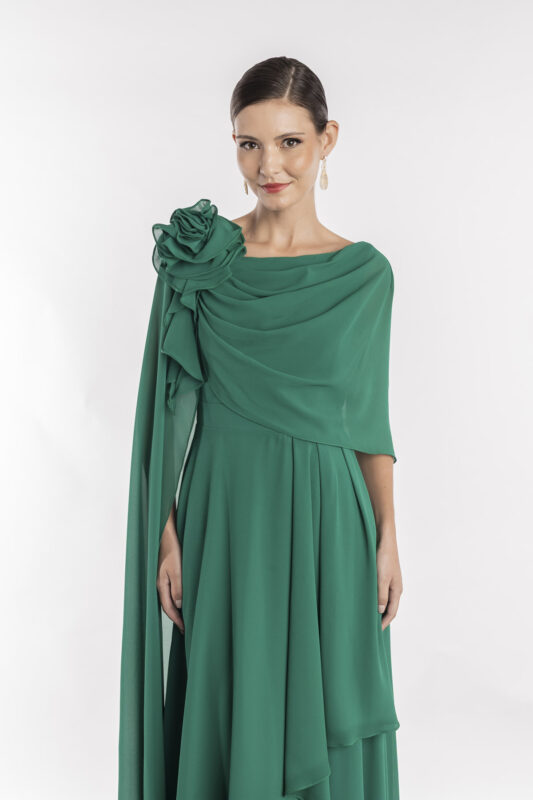 Vestido longo de festa na cor verde oliva queen mary