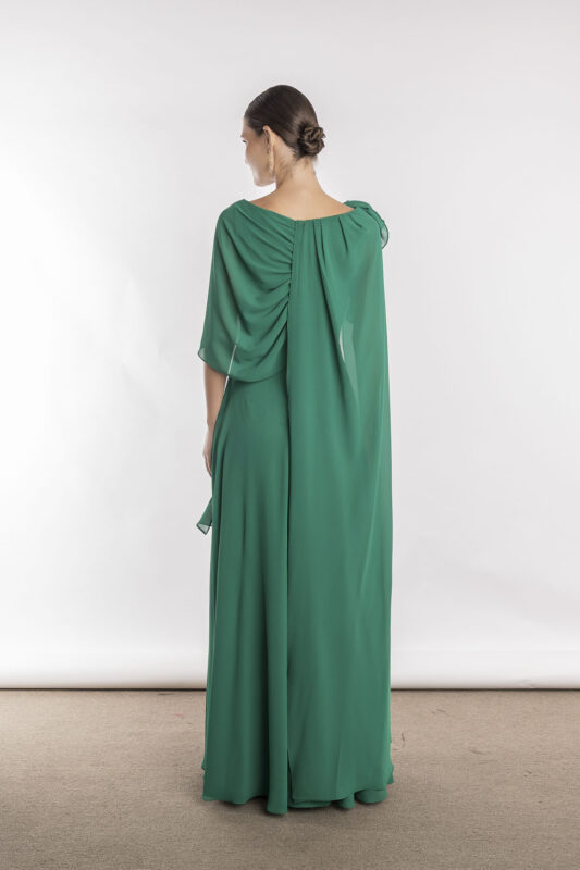 Costas do vestido de festa na cor verde oliva queen mary