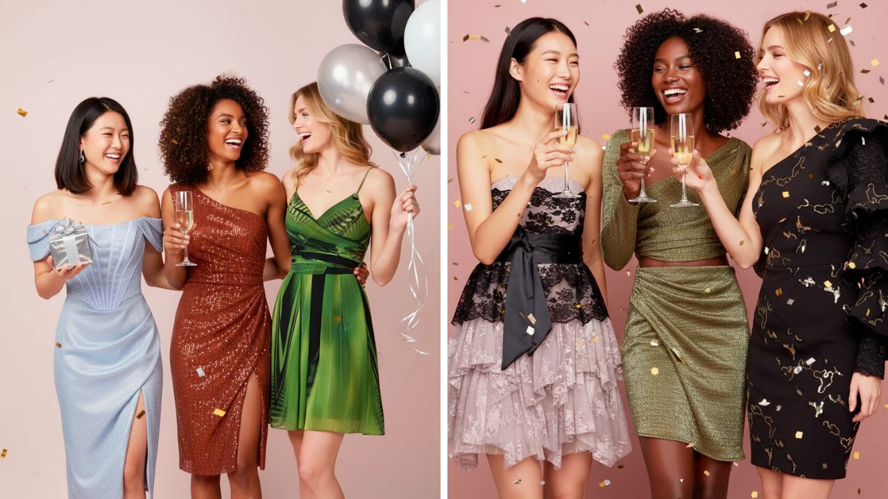 mulheres com vestidos curtos arthur caliman celebrando a curta temporada