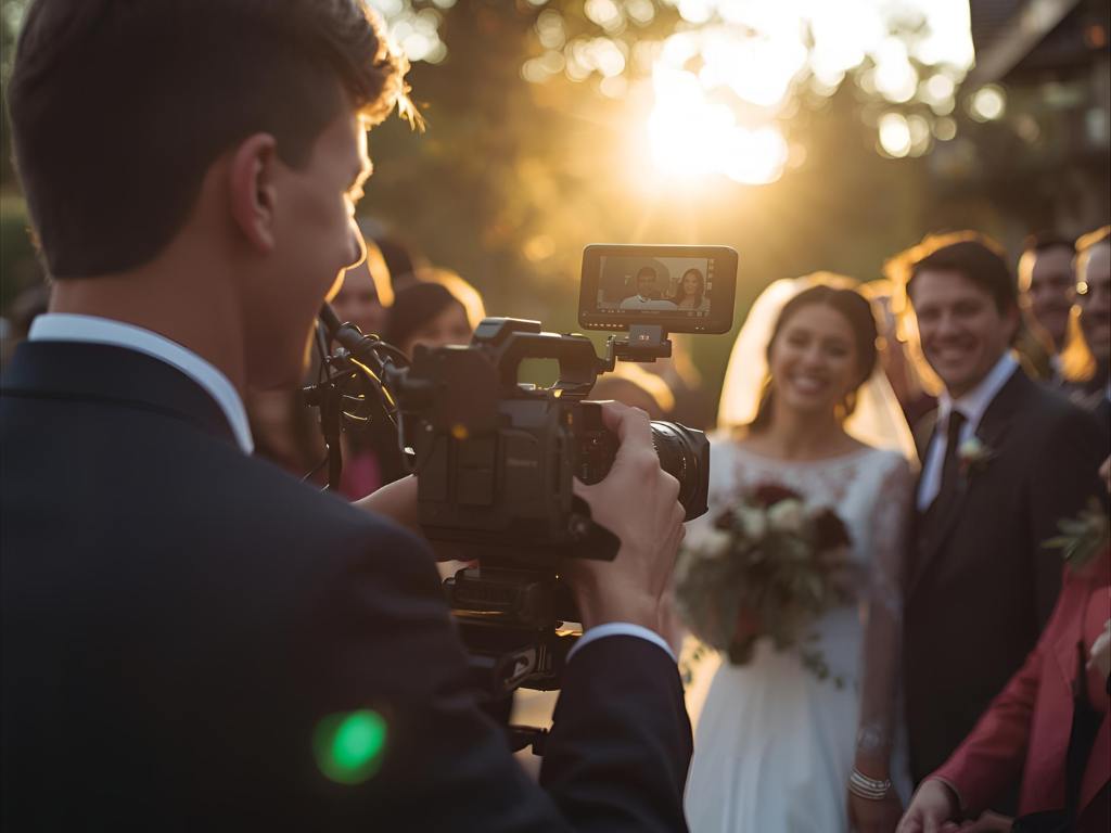 Camera man fazendo vídeo de noivos