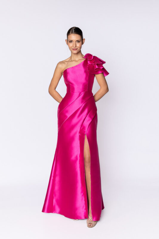 Vestido de festa longo na cor rosa Fabi Fuentes
