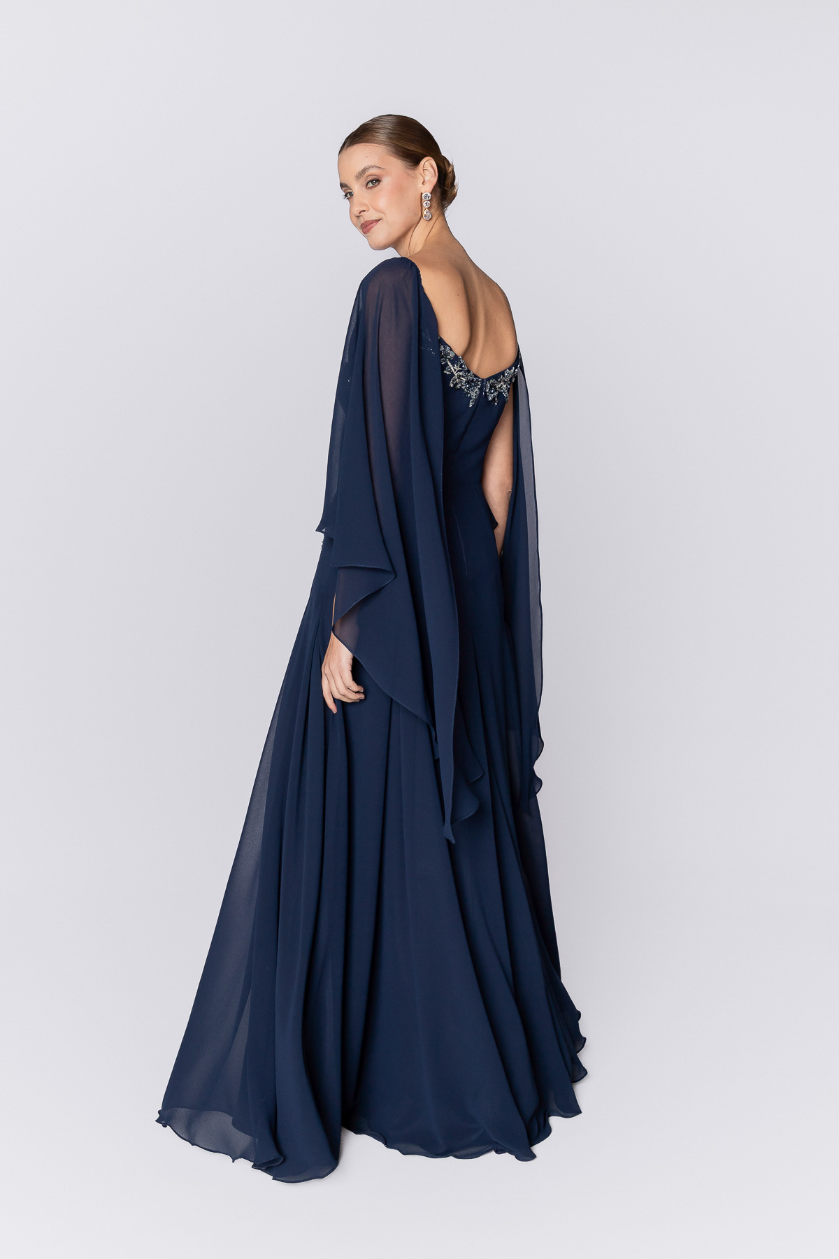 Vestido de festa Mary Ribeiro azul bordado