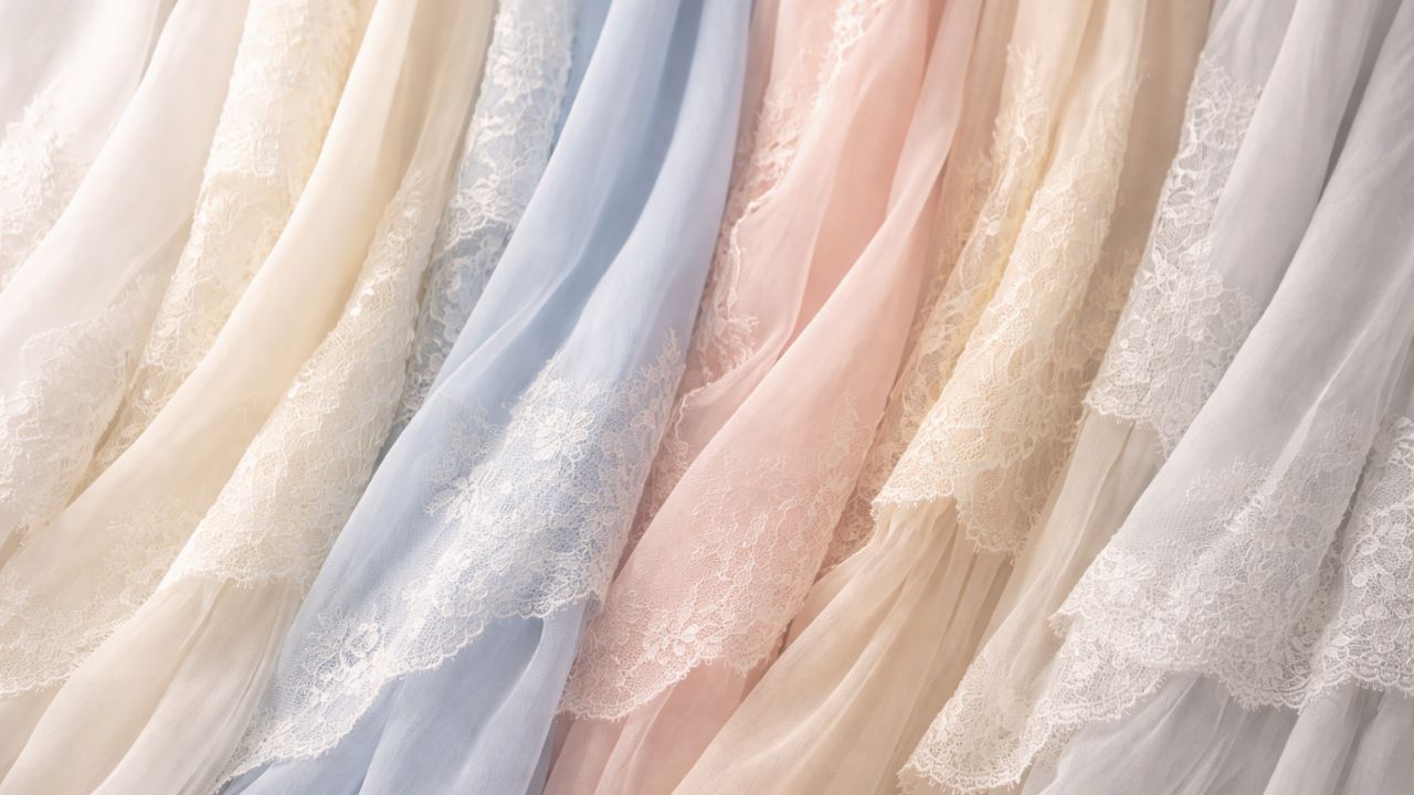 tecidos de cores claras azul, amarelo e rosa