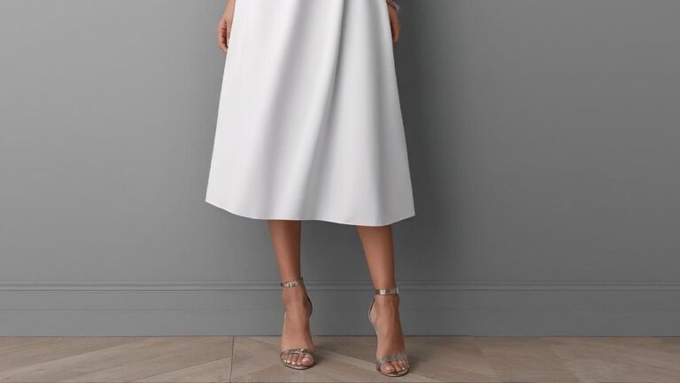 mulher com vestido midi branco e sapato prata