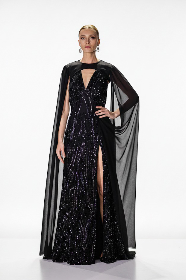 Vestido de festa preto bordado Isa Hickman para convidada de casamento ou formanda.